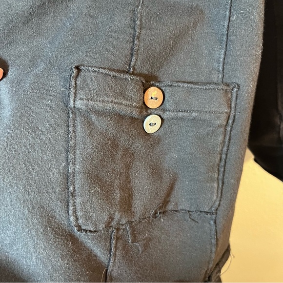 White Lotus Lifestyle Black Cotton Raw Edge Blazer Jacket Large L 19.5" PTP - Picture 7 of 9